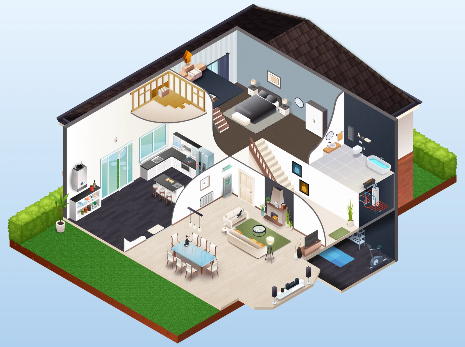 Interactive House interior, before and after the redesign