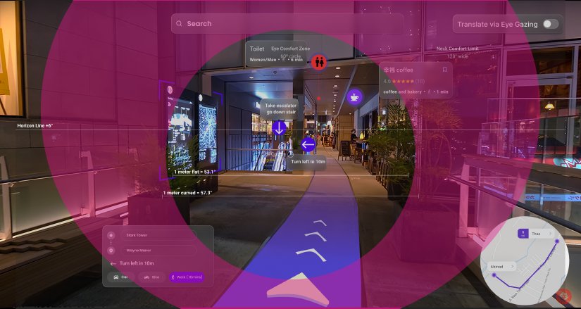AR comfort-zone overlay, a second corridor view