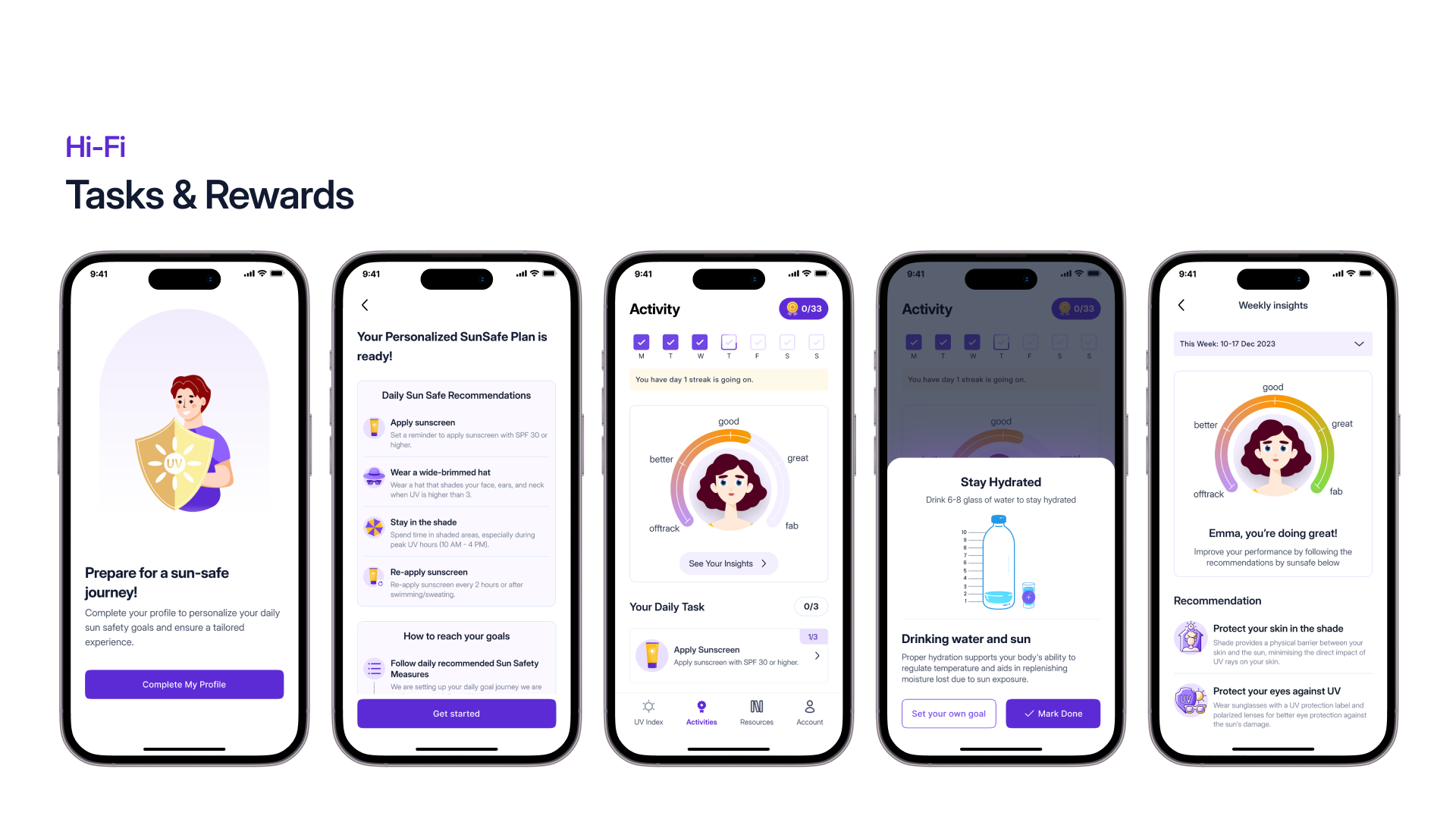 SunSafe hi-fi screens, Tasks & rewards