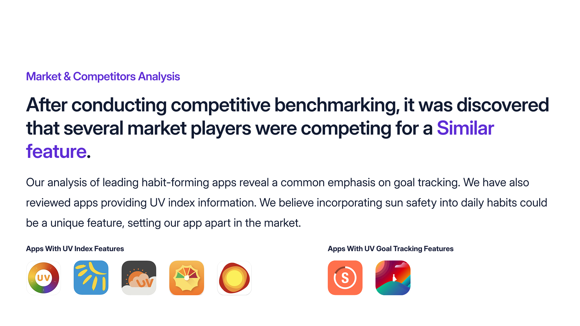 Market and competitors, apps with UV index features and goal-tracking features